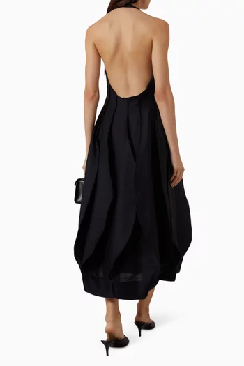 Open Back Tulip Midi Dress in Wool-blend