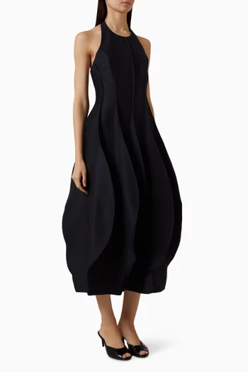 Open Back Tulip Midi Dress in Wool-blend