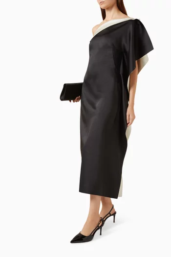 Sculptural Off-shoulder Dress in Double Satin