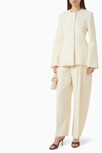 Shaped Collarless Blazer in Wool Bouclé