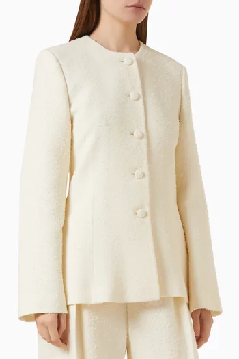 Shaped Collarless Blazer in Wool Bouclé