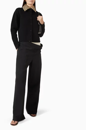 Cheetah-print Leather-collar Cardigan in Wool