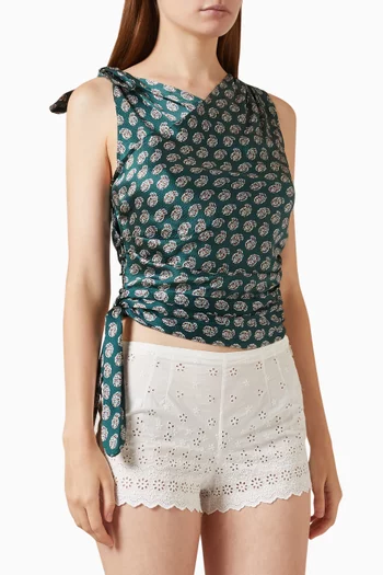 Janille Paisley Top in Silk-blend Seersucker