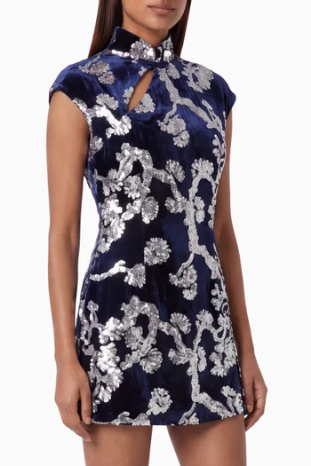 Devon Embellished Mini Dress in Velvet