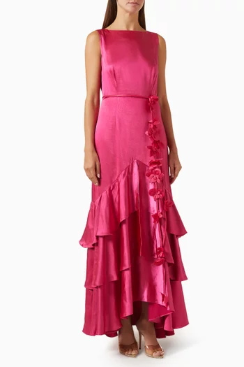 Erielle Tiered Gown in Satin