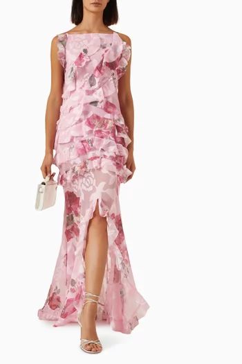 Eleanora Ruffle Gown in Georgette