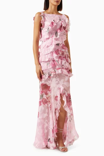 Eleanora Ruffle Gown in Georgette