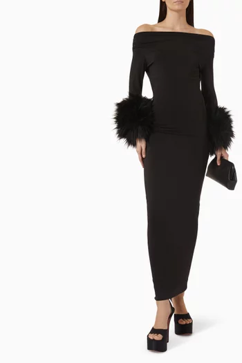Tyla Faux Fur-trim Dress in Jersey