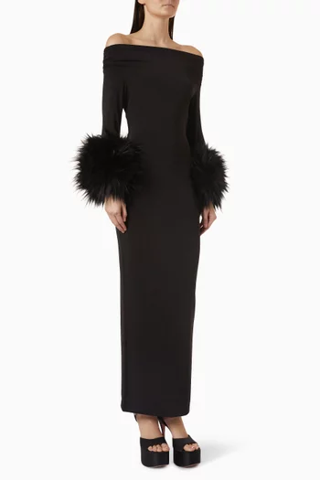 Tyla Faux Fur-trim Dress in Jersey