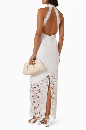 Halter-neck Open-back Maxi Dress in Cotton Crochet