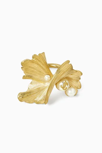 Wave Pearl Ring in Brass