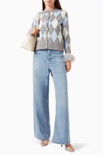 Argyle Feather Cuffs Cardigan in Knit