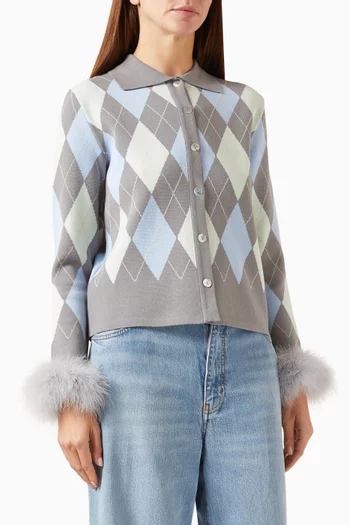 Argyle Feather Cuffs Cardigan in Knit