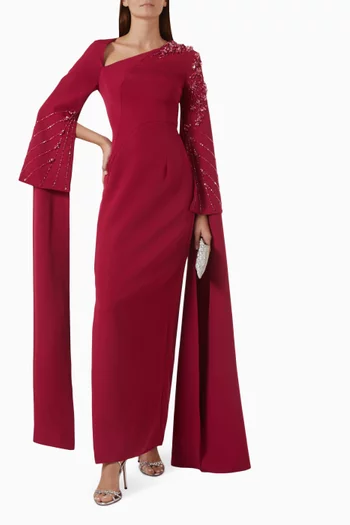 Embellished Cape-sleeve Dress