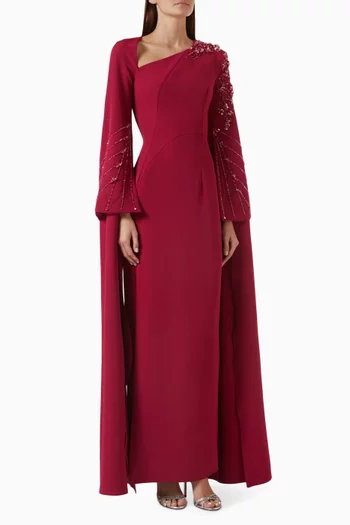 Embellished Cape-sleeve Dress
