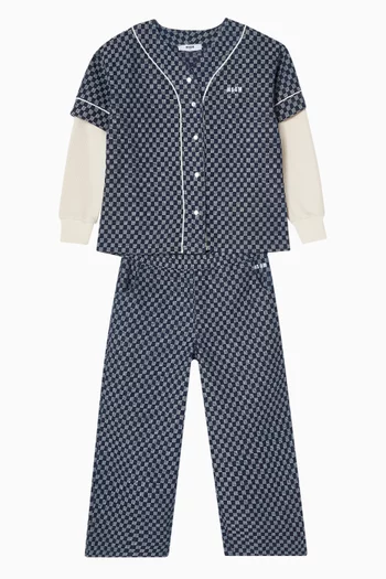 Geometric-print Bowling Shirt in Denim