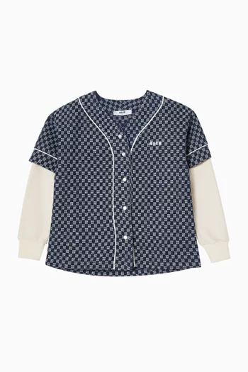 Geometric-print Bowling Shirt in Denim