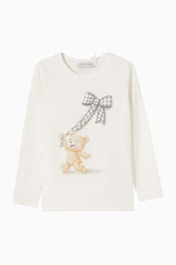 Teddy Bow Printed T-shirt in Cotton