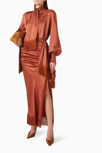 Fringe-scarf Blouse in Satin