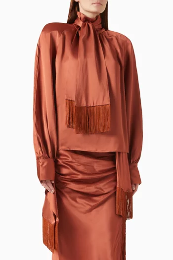 Fringe-scarf Blouse in Satin