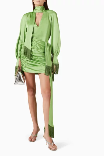 Fringe-scarf Shirt in Satin