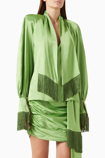 Fringe-scarf Shirt in Satin