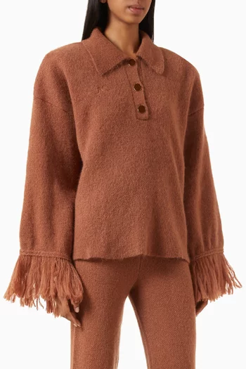 Oversized Fringe Polo in Mohair Blend