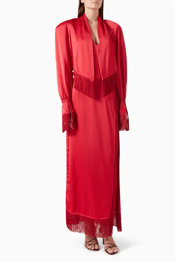 Fringe Slit Dress in Satin