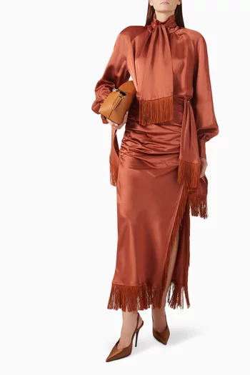 Fringe-hem Skirt in Satin