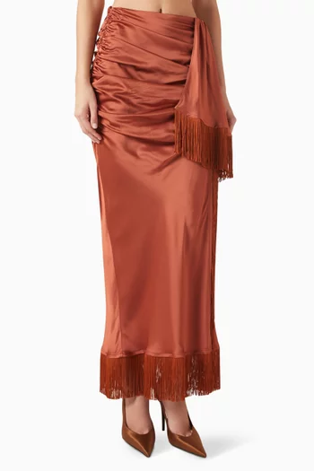 Fringe-hem Skirt in Satin