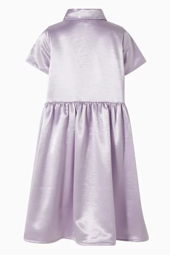 Bow-appliqué Shirt Dress in Satin