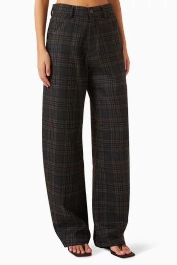 Khris Tartan Check Barrel Leg Pants
