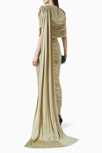 Khara Sculpted Draped Midi Dress in Jersey