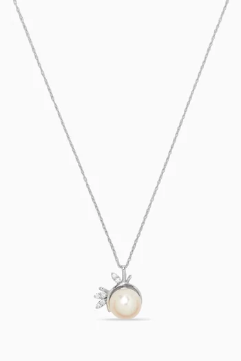 Leaves Pearl & Diamond Necklace in 18kt White Gold