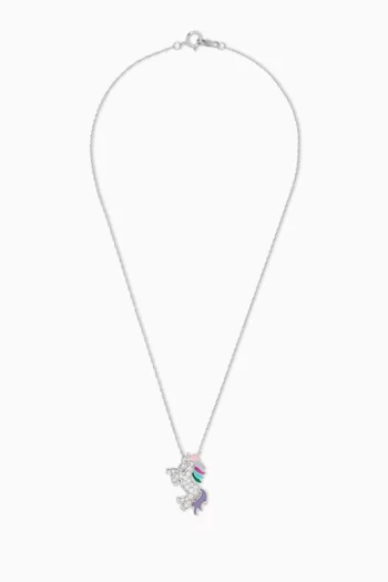 Jumping Unicorn Diamond Necklace in 18kt White Gold