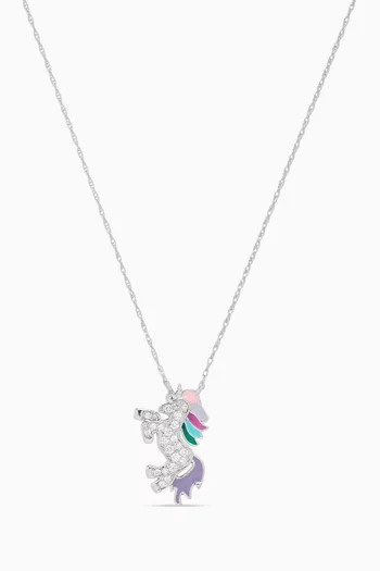 Jumping Unicorn Diamond Necklace in 18kt White Gold
