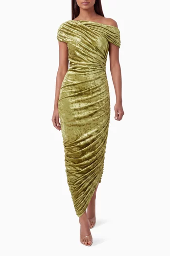 Vesper One-shoulder Ruched Dress in Velvet Jersey
