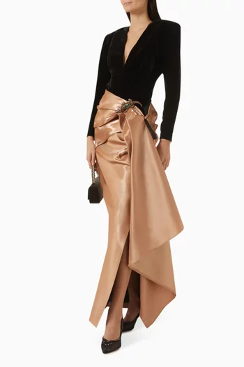 Blanchette Draped Dress in Velvet & Metallic Taffeta