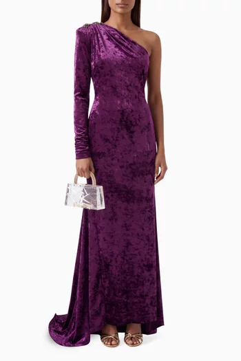 Yvette One-shoulder Dress in Velvet-jersey