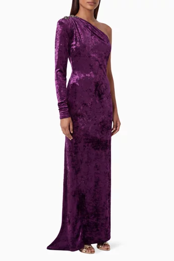 Yvette One-shoulder Dress in Velvet-jersey