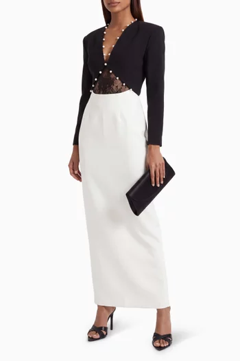Sabina Faux Pearl-embellished Dress in Matte Duchess