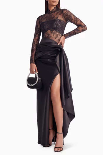 Jolie Draped Dress in Chantilly Lace & Taffeta
