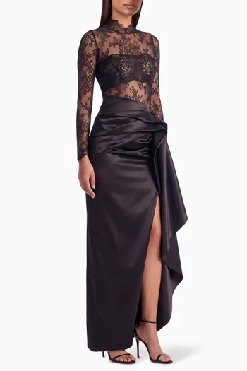 Jolie Draped Dress in Chantilly Lace & Taffeta