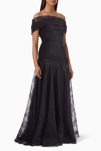 Rosetta Off-shoulder Dress in Floral Organza Jacquard