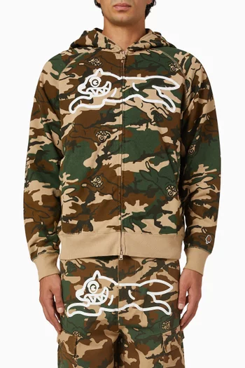 Running Dog Woodland Camo Zip-through Hoodie in Cotton