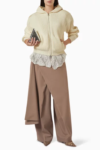 Lace-trim Hoodie in Rib-knit