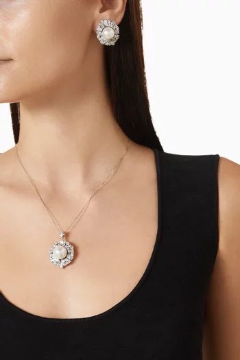 Yasmine Pearl Pendant Necklace & Earrings in 925 Sterling Silver