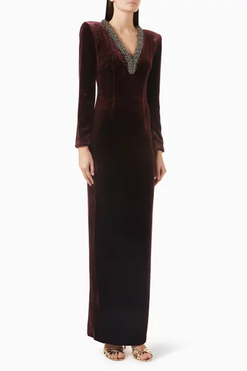 Embellished Gown in Velvet
