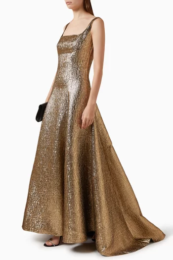 Jacquard Square-neck Gown