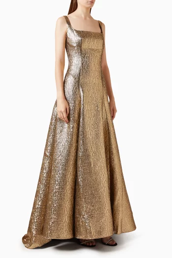 Jacquard Square-neck Gown
